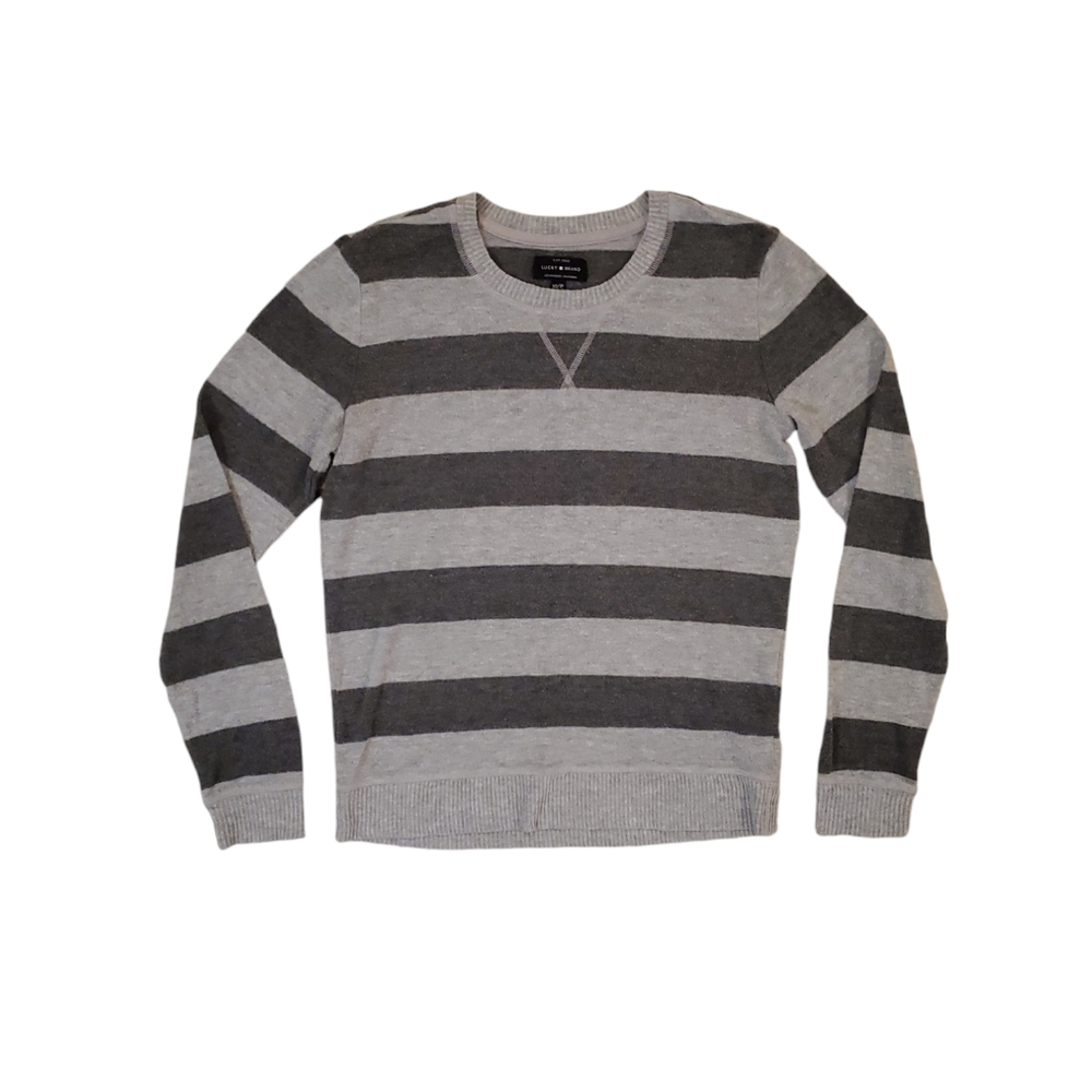 Lucky Brand‎ Women's Grey Stripe Crew Neck Knit Sweater XS
